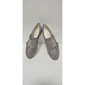 Cole Haan Double Monk Loafers Womens 9.5 Gray Suede Buckle Platform Shoes